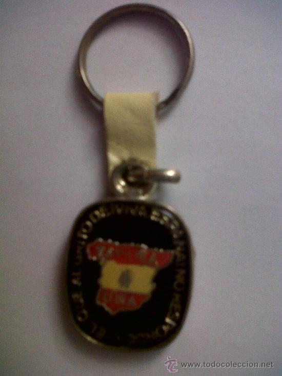 Militaria: ANTIGUO LLAVERO ESPA&Ntilde;A UNA-EL QUE AL GRITO DE VIVA ESPA&Ntilde;A NO RESPONDE....ENGANCHE DE PIEL AMARILLO