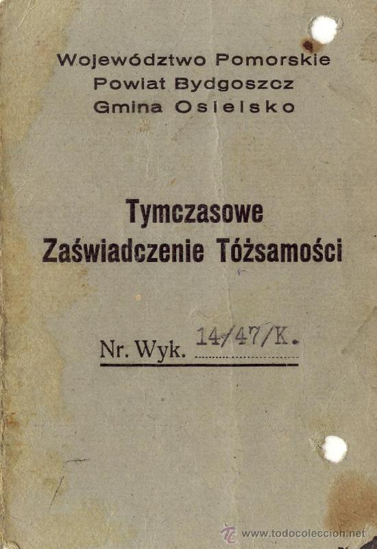 Military Antiques: DNI-documento-c&eacute;dula de identidad de Polonia, expedida el 31 de Mayo de 1947 (ver fotos)