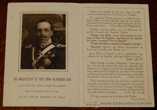 Militaria: ANTIGUO RECORDATORIO DE SU MAJESTAD EL REY DON ALFONSO XIII, FALLECIDO EN ROMA EL 28 DE FEBRERO DE 1