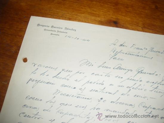 Militaria: CARTA MANUSCRITA DEL COMANDANTE DE INFANTERIA GREGORIO GARNICA SANCHEZ, GRANADA.