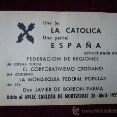 Militaria: PROPAGANDA APLEC CARLISTA DE MONTSERRAT 26 DE ABRIL 1959. Lote 30081701