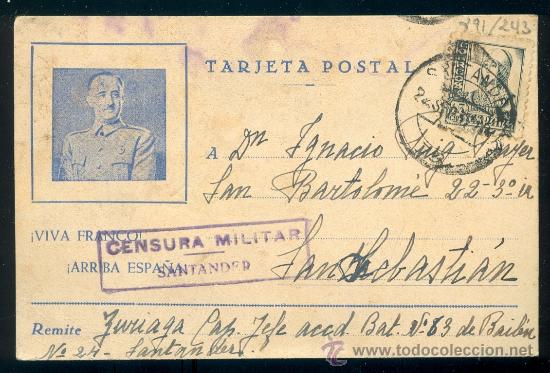Militaria: NUMULITE PB0230 Censura Militar Santander San Sebasti&aacute;n Donostia Donosti Viva Franco Espa&ntilde;a