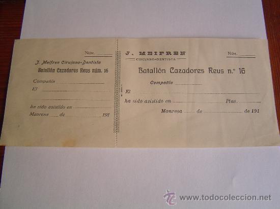Militaria: Muy interesante recibo Batall&oacute;n Cazadores Reus n&ordm; 16