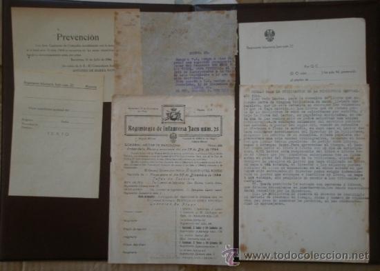 Militaria: Lote de 6 documentos del Regimiento de Ja&eacute;n 25 y similares