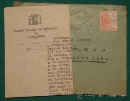 Militaria: Carta de un soldado a Barcelona desde Valencia.