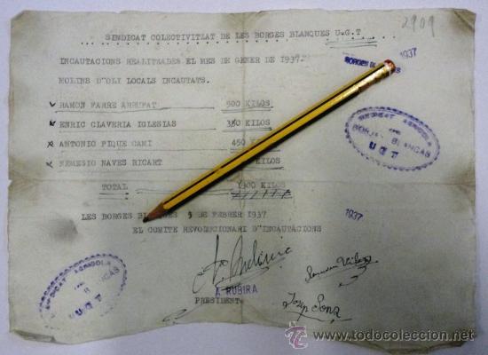 Militaria: Documento sobre incautaciones de aceite. - Foto 1
