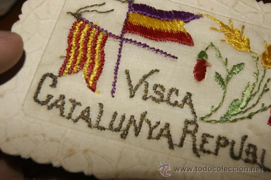 Militaria: Preciosa postal artesanal bordada y escrita de 1931. Visca Catalunya Republicana. Catalanista. - Foto 2 - 32456605