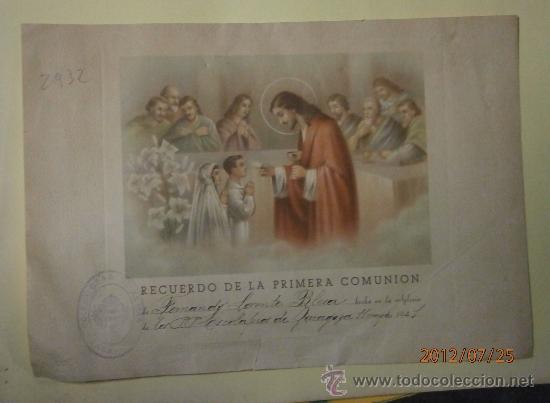 Militaria: Recuerdo de primera comuni&oacute;n, 1941. 27x19cm
