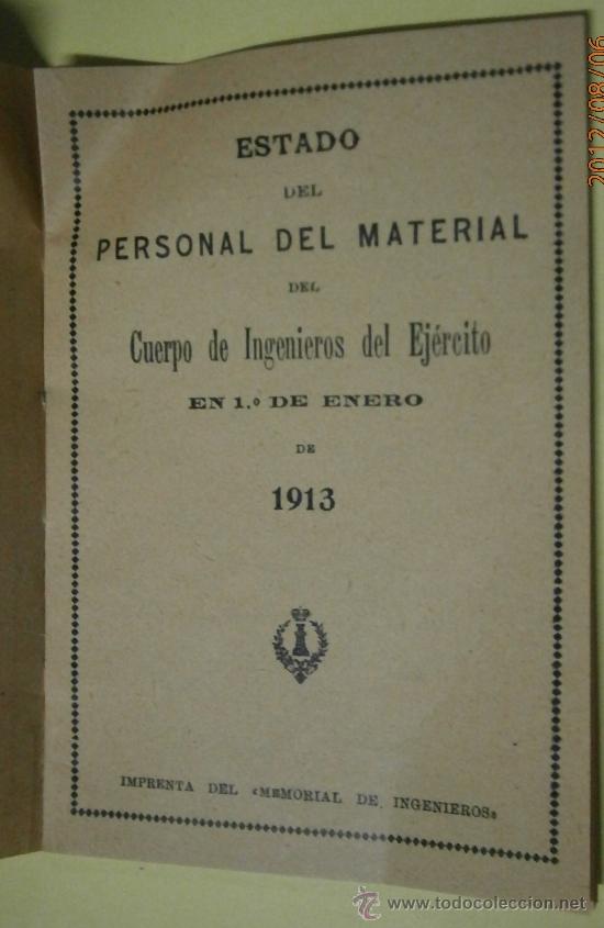 Militaria: Estado del personal del material. Cuerpo de ingenieros 1913. 11x7,5cm