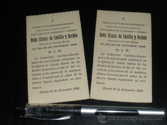 CARLISMO, MISA POR DOÃ‘A BLANCA DE CASTILLA Y BORBON, MADRE DE CARLOS VIII, UBEDA 1949. (Militar - Propaganda y Documentos)