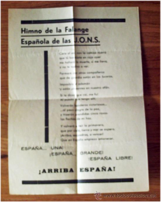 Militaria: GERRA CIVIL HIMNO FALANGE