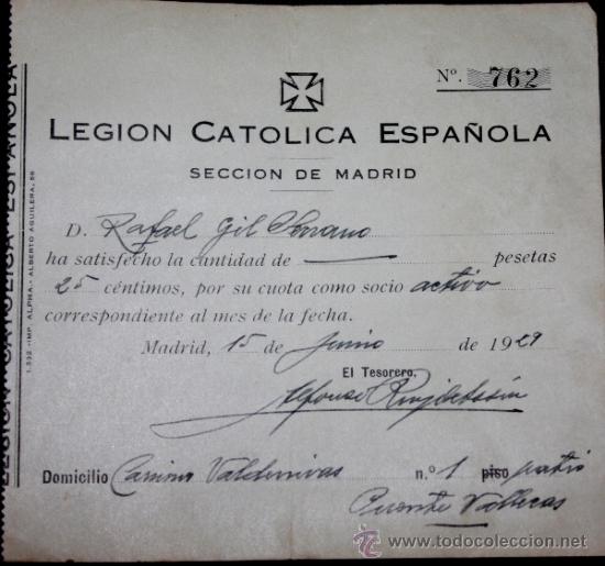 Militaria: DOCUMENTO DE LEGION CATOLICA ESPA&Ntilde;OLA A&Ntilde;OS 20