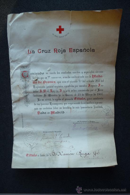 Militaria: (JX-733)CONCESION DE LA MEDALLA DE BRONCE DE LA CRUZ ROJA 1927
