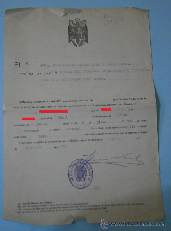 Militaria: Licencia absoluta 1966 - Foto 1
