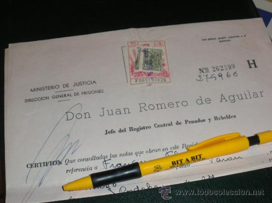 Militaria: REGISTRO CENTRAL DE PENADOS Y REBELDES, CERTIFICADO PARA OBTENCION DE PASAPORTE