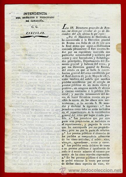 Militaria: DOCUMENTO INTENDENCIA EJERCITO CATALU&Ntilde;A , CIRCULAR , 1819 , ORIGINAL , C3 - Foto 1