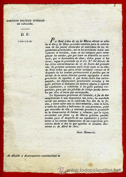 Militaria: DOCUMENTO INTENDENCIA EJERCITO CATALU&Ntilde;A , CIRCULAR , 1822 , ORIGINAL , C5