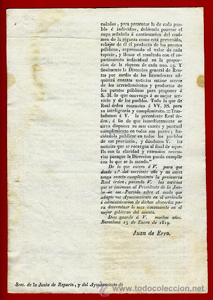 Militaria: DOCUMENTO INTENDENCIA EJERCITO CATALU&Ntilde;A , CIRCULAR , 1819 , ORIGINAL , C3 - Foto 3