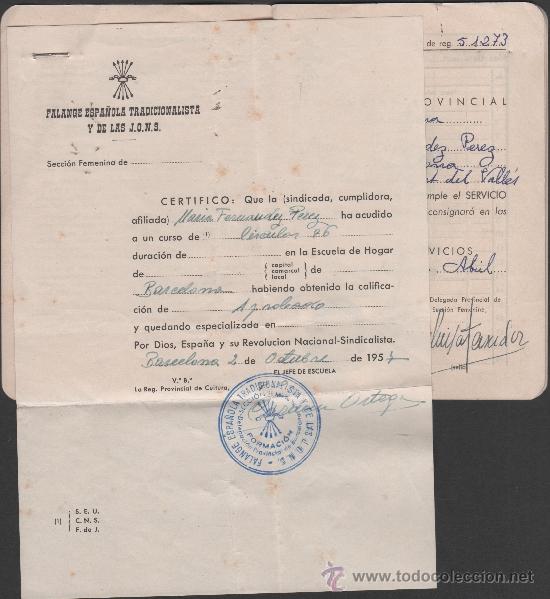 Militaria: S0016 Cartilla del  SERVICIO SOCIAL - Ajuste de Trabajos - Regiduria Provincial de BARCELONA - Abril