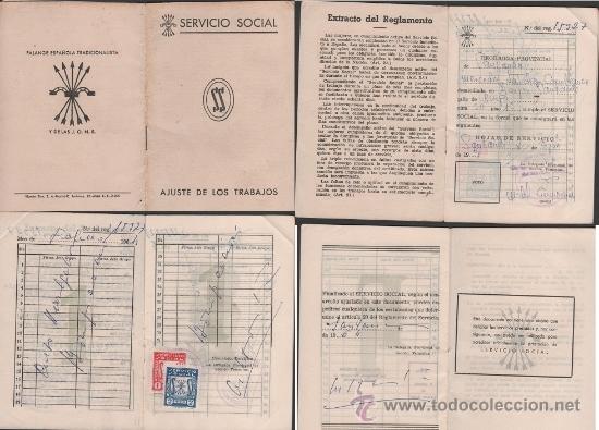 Militaria: S0016 Cartilla del  SERVICIO SOCIAL - Ajuste de Trabajos - Regiduria Provincial de SANTANDER - 4-8-1