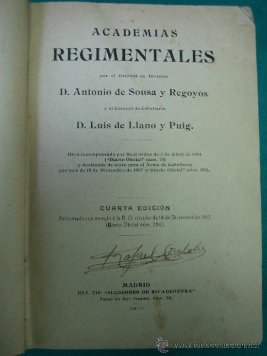 Militaria: Arma de caballeria. Academias Regimentales por Sousa y Llano 1916 4&ordf;ED
