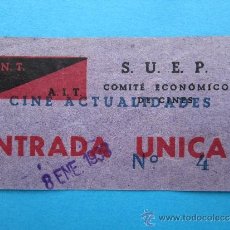 Militaria: S U E P - COMITE ECONOMICO DE CINES - ENTRADA UNICA - CNT- AIT - GUERRA CIVIL . ENERO 1938. Lote 39172888