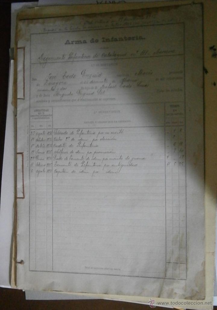 Militaria: Historial de soldado del arma de infanter&iacute;a de Agosto de 1874.