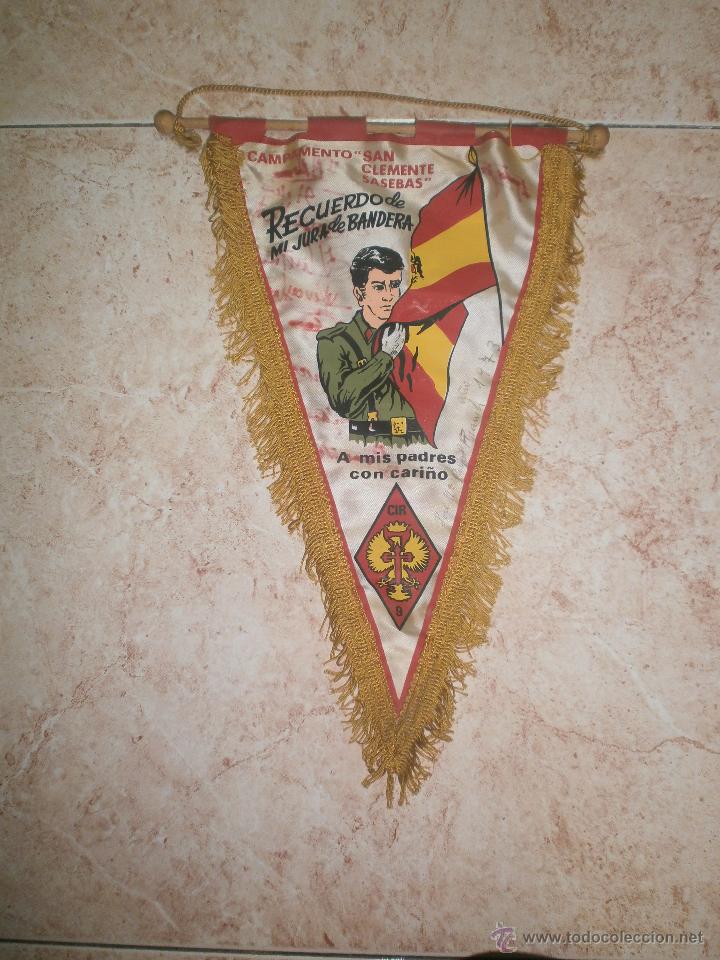 Militaria: BANDERIN CAMPAMENTO  SAN CLEMENTE SASEBAS RECUERDO DE MI JURA DE BANDERA  A MIS PADRES CON CARI&Ntilde;O
