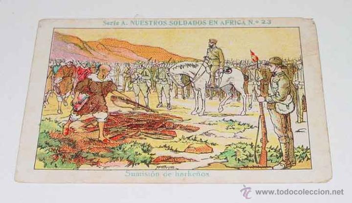 Militaria: ANTIGUO CROMO DE LA GUERRA DEL RIF - CON PUBLICIDAD - MIDE 10 X 6,5 CMS.