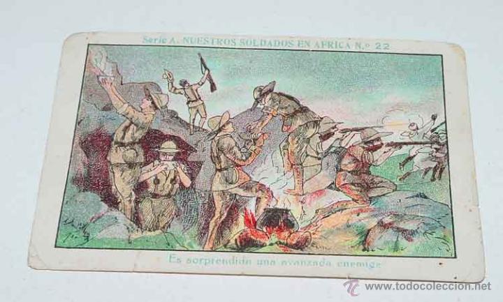 Militaria: ANTIGUO CROMO DE LA GUERRA DEL RIF - CON PUBLICIDAD - MIDE 10 X 6,5 CMS.