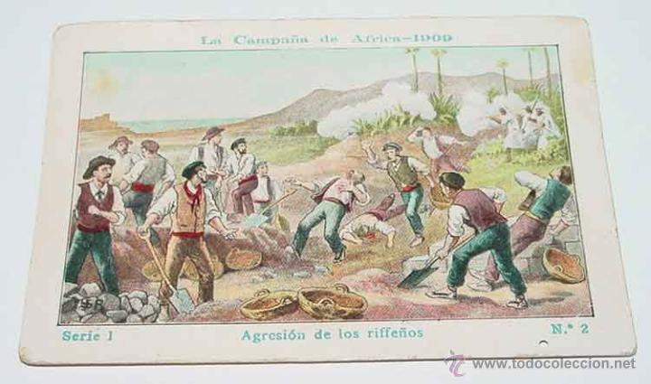 Militaria: ANTIGUO CROMO LA CAMPA&Ntilde;A DE AFRICA 1909 - GUERRA DEL RIF - SERIE 1. N&ordm; 2 - REVERSO CON PUBLICIDAD DE