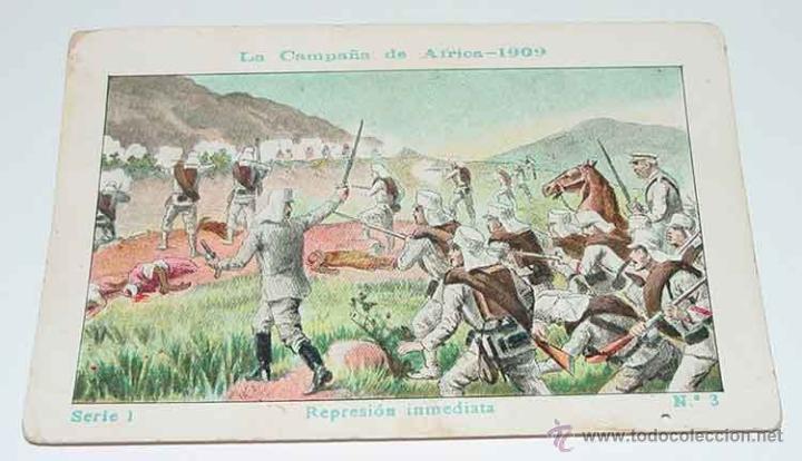 Militaria: ANTIGUO CROMO LA CAMPA&Ntilde;A DE AFRICA 1909 - GUERRA DEL RIF - SERIE 1. N&ordm; 3 - REVERSO CON PUBLICIDAD DE