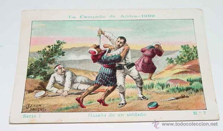 Militaria: ANTIGUO CROMO LA CAMPA&Ntilde;A DE AFRICA 1909 - GUERRA DEL RIF - SERIE 1. N&ordm; 7 - REVERSO CON PUBLICIDAD DE