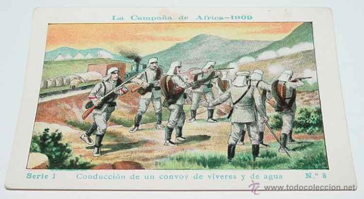 Militaria: ANTIGUO CROMO LA CAMPA&Ntilde;A DE AFRICA 1909 - GUERRA DEL RIF - SERIE 1. N&ordm; 8 - REVERSO CON PUBLICIDAD DE