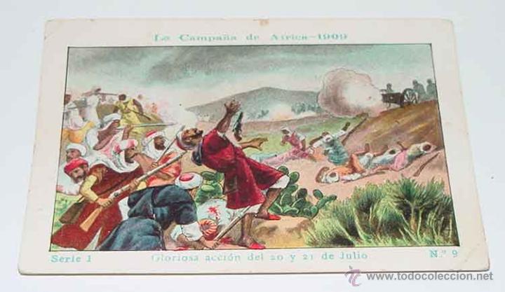 Militaria: ANTIGUO CROMO LA CAMPA&Ntilde;A DE AFRICA 1909 - GUERRA DEL RIF - SERIE 1. N&ordm; 9 - REVERSO CON PUBLICIDAD DE