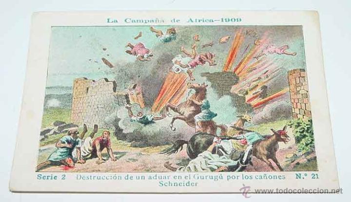 Militaria: ANTIGUO CROMO LA CAMPA&Ntilde;A DE AFRICA 1909 - GUERRA DEL RIF - SERIE 2. N&ordm; 21 - REVERSO CON PUBLICIDAD D