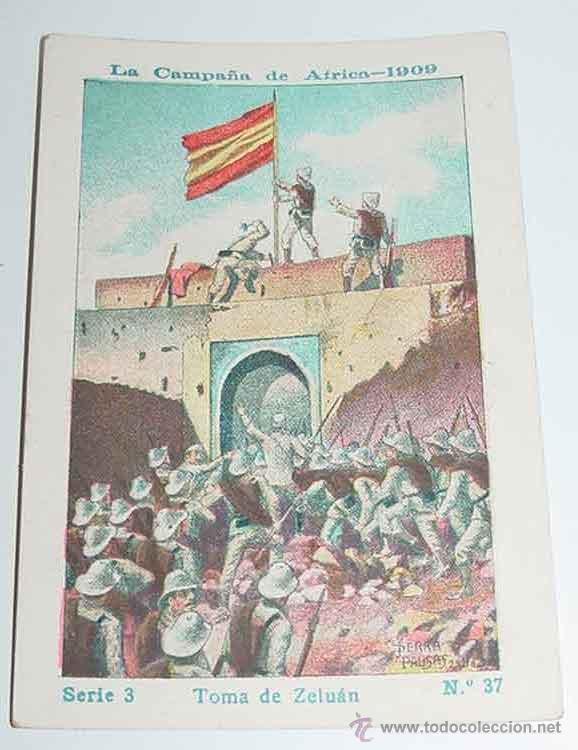 Militaria: ANTIGUO CROMO LA CAMPA&Ntilde;A DE AFRICA 1909 - GUERRA DEL RIF - SERIE 3. N&ordm; 37 - REVERSO CON PUBLICIDAD D