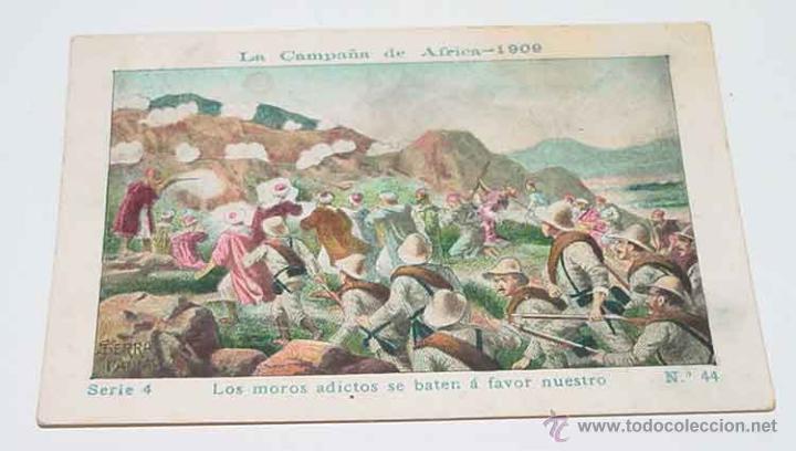 Militaria: ANTIGUO CROMO LA CAMPA&Ntilde;A DE AFRICA 1909 - GUERRA DEL RIF - SERIE 4. N&ordm; 44 - REVERSO CON PUBLICIDAD D