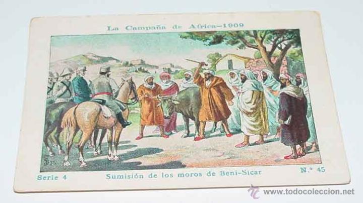 Militaria: ANTIGUO CROMO LA CAMPA&Ntilde;A DE AFRICA 1909 - GUERRA DEL RIF - SERIE 4. N&ordm; 45 - REVERSO CON PUBLICIDAD D