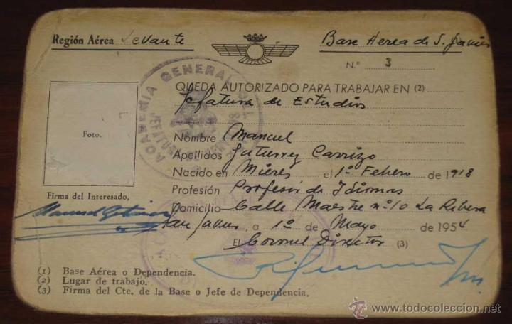 Militaria: ANTIGUO CARNET CON SELLO DE LA ACADEMIA GENERAL DEL AIRE - REGION AEREA DE LEVANTE, BASE AEREA DE S.