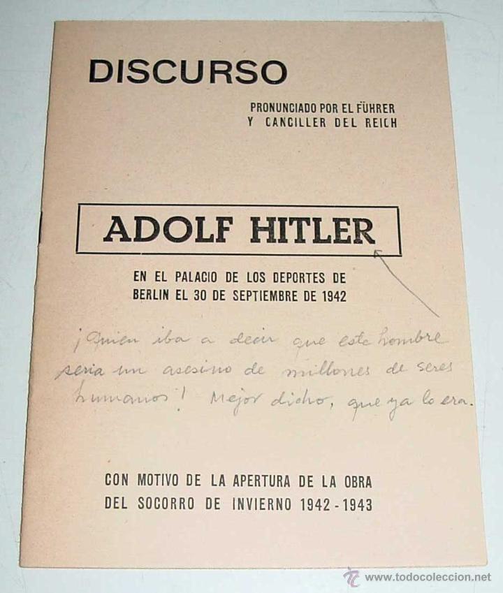Militaria: ANTIGUO FOLLETO DEL DISCURSO PRONUNCIADO POR EL F&Uuml;HRER Y CANCILLER DEL REICH ADOLF HITLER - II GUERR