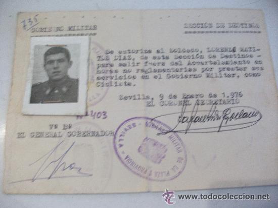 Militaria: AUTORIZACION PARA SALIR DEL CUARTEL POR SERVICIO COMO CICLISTA (!) . SEVILLA, 1976..