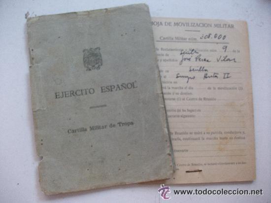 Militaria: CARTILLA MILITAR Y HOJA DE MOVILIZACION DE UN SOLDADO DEL EJERCITO ESPA&Ntilde;OL. SEVILLA, 1950..