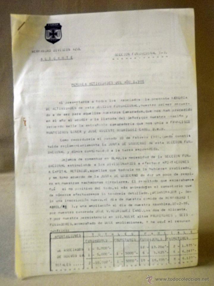 Militaria: DOCUMENTO, DOCUMENTO MILITAR, MEMORIA DE ACTIVIDADES, 1986, DIVISION AZUL, 2 HOJAS