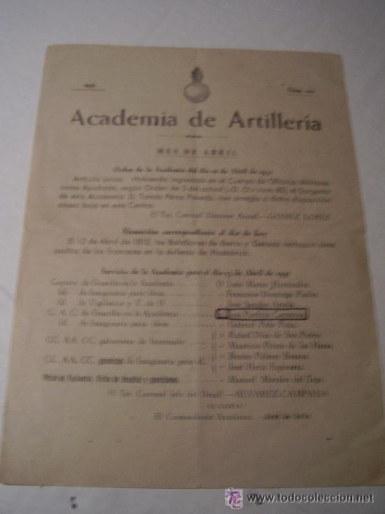 Militaria: DOCUMENTO ACADEMIA ARTILLERIA DE SEGOVIA , 1951. ORDEN DEL DIA.