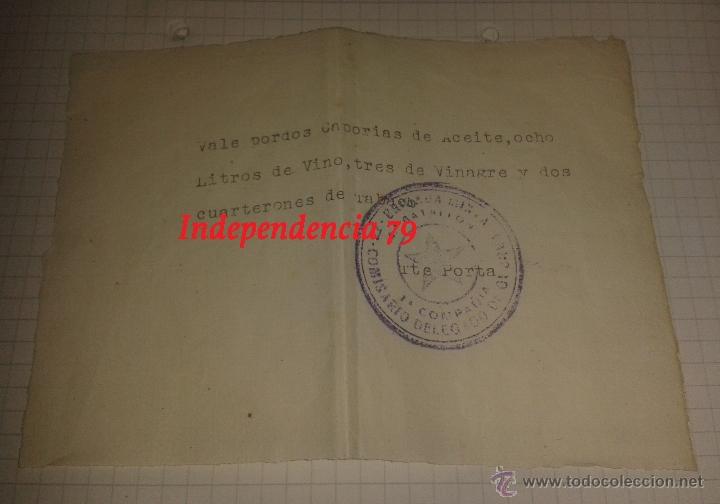 Militaria: Vale por aceite, vino, etc. Con estampillado de la 22 brigada mixta