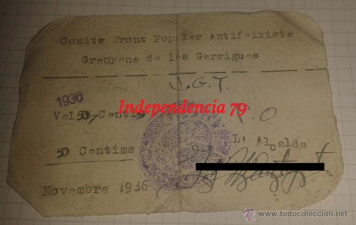 Militaria: Billete de 50 c&eacute;ntimos, comit&eacute; front popular antifeixista