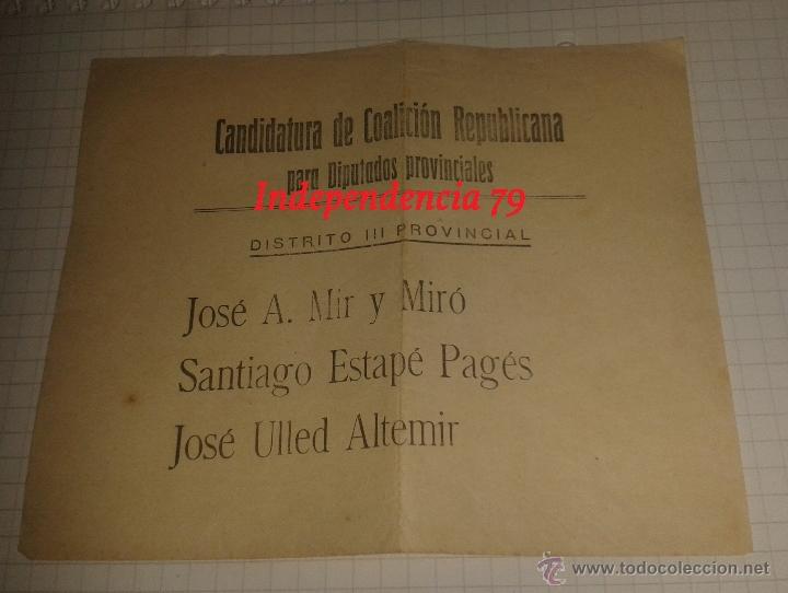 Militaria: Papeleta de la candidatura de coalici&oacute;n republicana, rep&uacute;blica