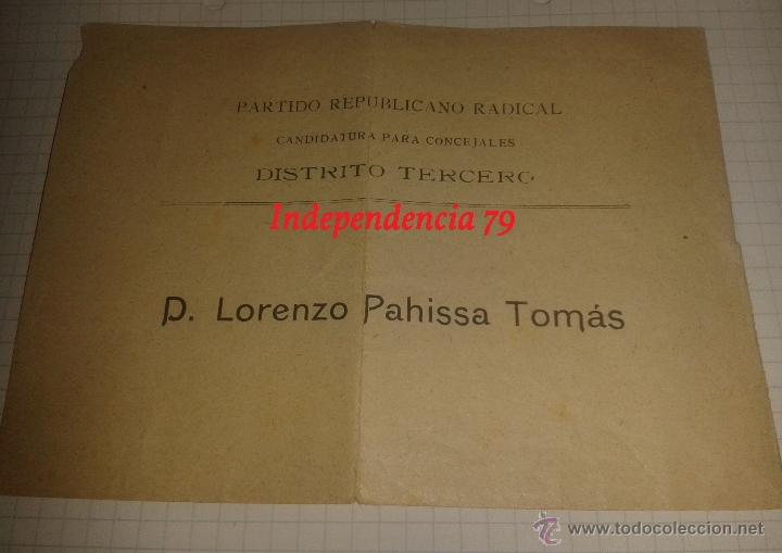 Militaria: Papeleta de votaci&oacute;n, partido republicano radical, rep&uacute;blica