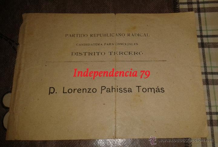 Militaria: Papeleta de votaci&oacute;n, partido republicano radical, rep&uacute;blica